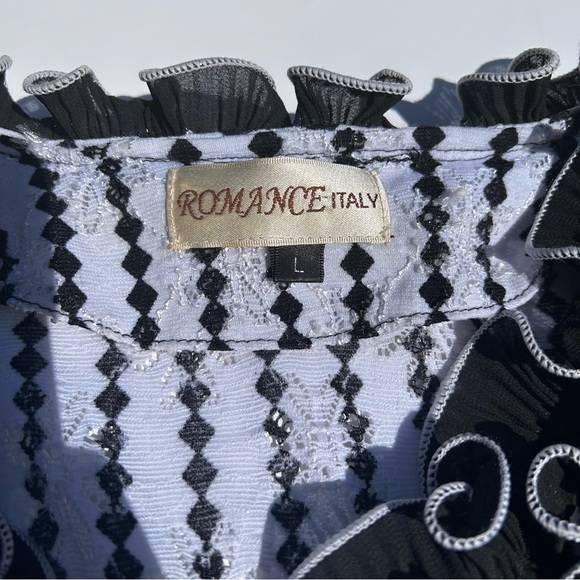 Romance Italy Black White Ruffled Checkered Diamond Print Tile Cardigan! - Picture 8 of 8